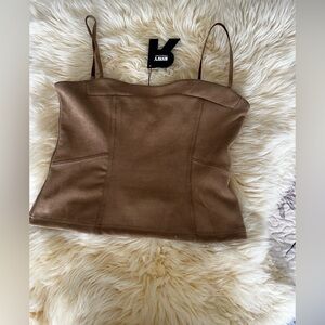 RNWY Contemporary Fashion Faux Suede Spaghetti Strap Tan Top